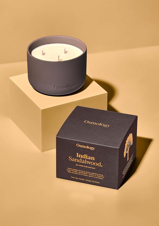Indian Sandalwood Aromatherapy Candle – Sandalwood, Raspberry & Tobacco Scented Candle, Plant-Based Wax, 15.8 oz, 60 Hour Burn Time, Warm & Woody Candle