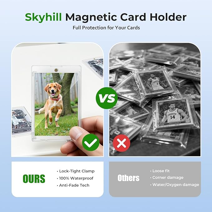 Skyhill 52ct Magnetic Card Holders, 35pt Slim One Touch Card Holder with Extra 52 Penny Card Sleeves, U-V Protection& Waterproof Hard Plastic Card Protectors for Trading Cards, Sports, Game Cards