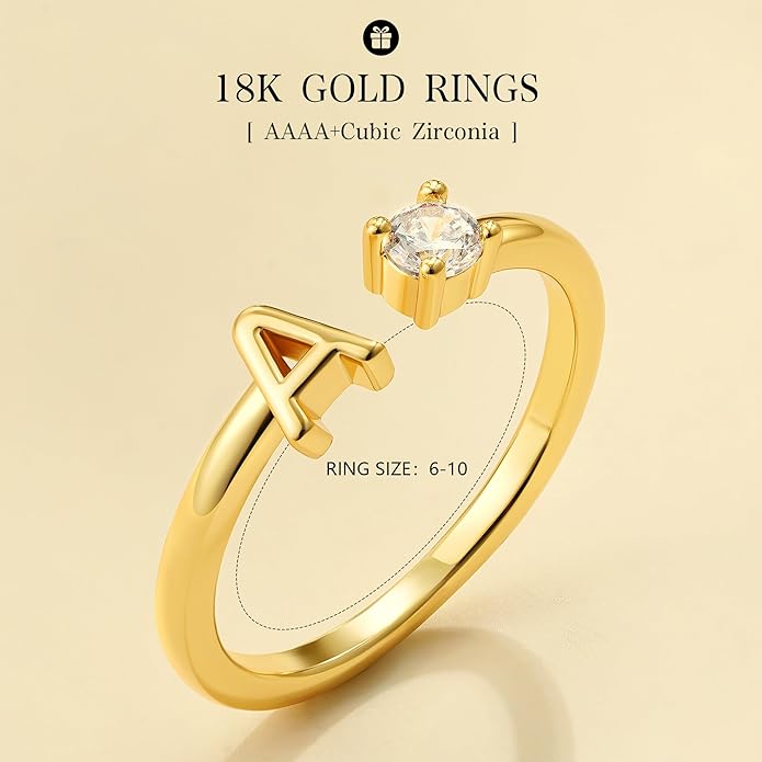 Valentines Day Gifts for Kids Teen Girls, 14K Gold Plated Adjustable Initial Rings for Women Teen Girl Trendy Stuff Birthday Valentines Day Gifts for Women Wife Mom Jewelry
