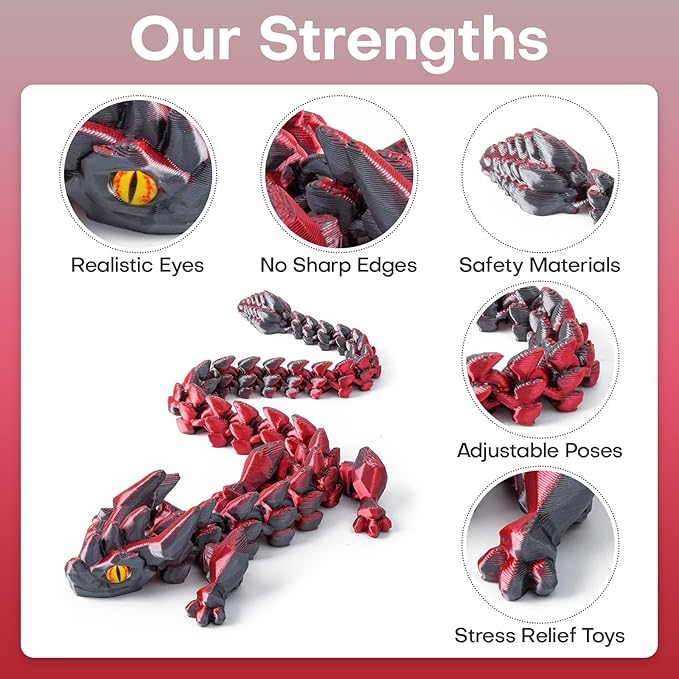 FYEFKJSA 3D Printed Dragon Eggs with Dragon Inside - 12Inch,Articulated Fidget 3D Printed Animals, Interesting Decorative Gift, Easter Basket Essentials Stuffers (Black Red)