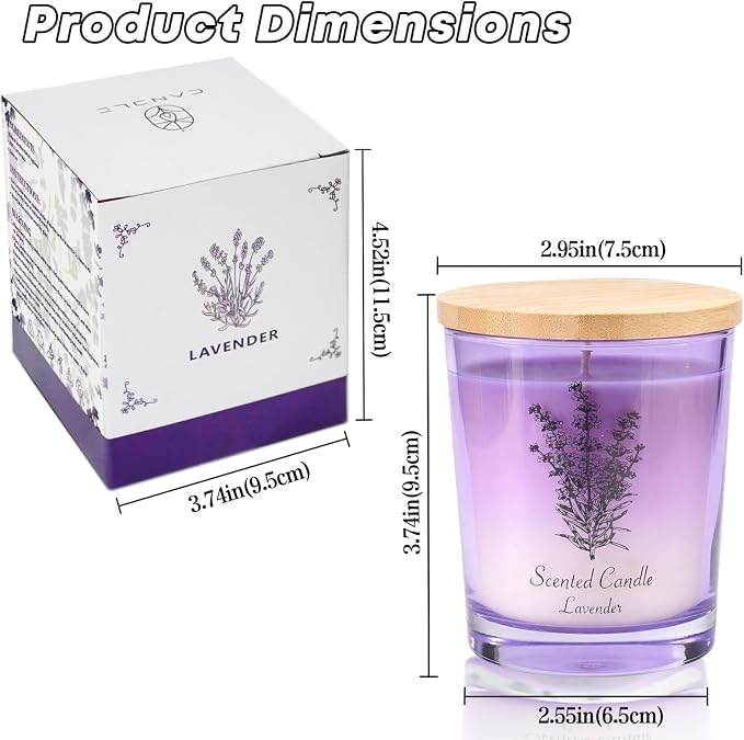 Lavender Soy Scented Candle for Women, Aromatherapy Glass Jar Candle with Wooden Lid, Home Fragrance Candle for Bedroom, Living Room and Bathroom, Gift for Birthday, Housewarming and Holidays
