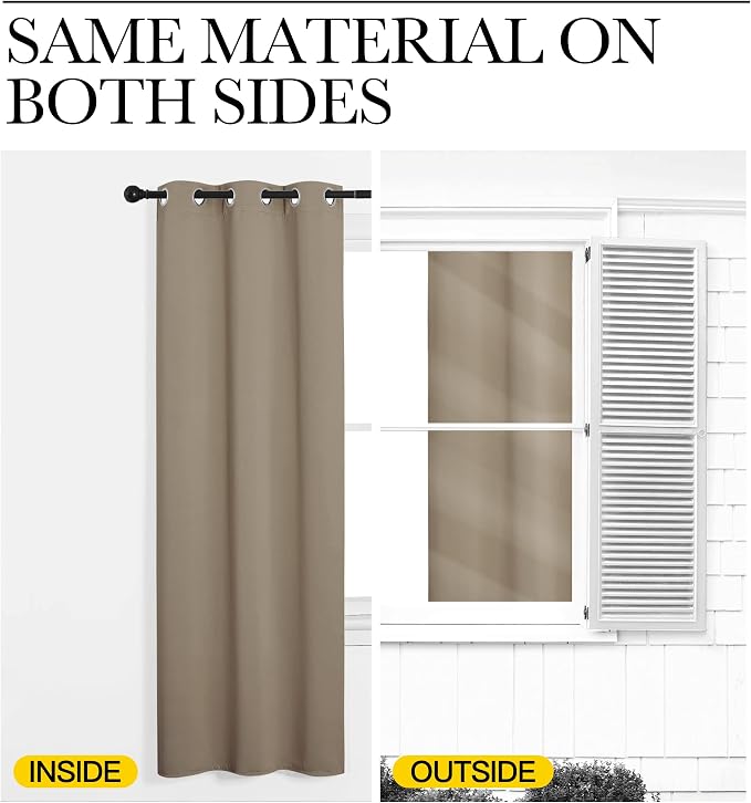 NICETOWN Window Curtain Panels, Thermal Insulated Solid Grommet Blackout Draperies/Drapes for Basement (Taupe, 1 Pair, 34 by 84-inch)