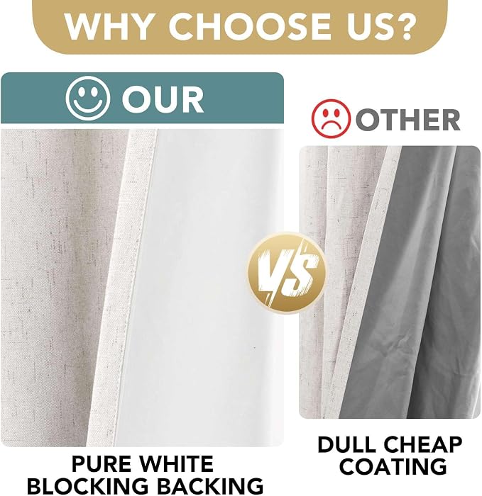 H.VERSAILTEX Primitive Linen Curtains 100% Blackout Curtain Drapes Burlap Fabric Curtains with White Thermal Insulated Liner, Grommet Top Drapes Living Room/Bedroom (2 Panels, 52 x 54 Inch, Ivory)