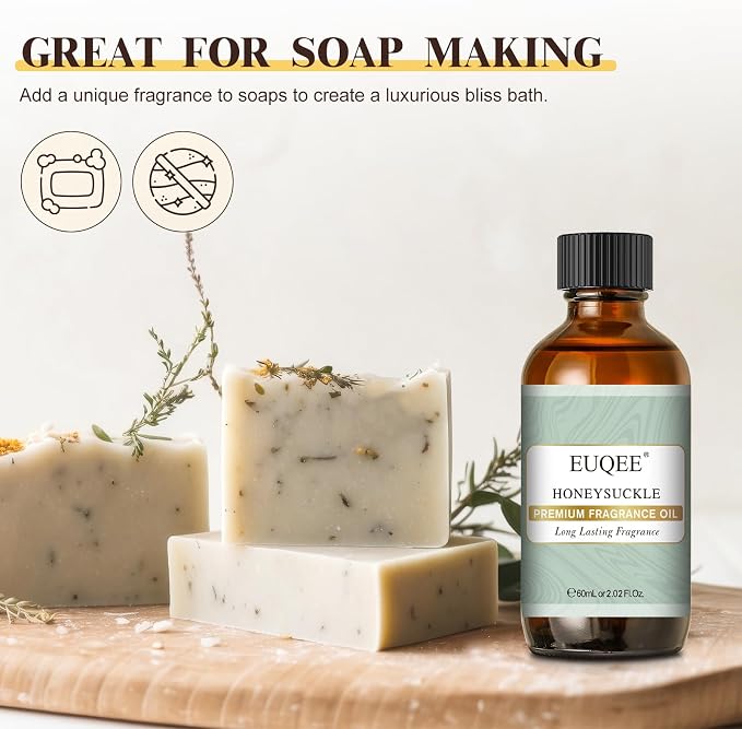 EUQEE 60ML Honeysuckle Fragrance Oil for Diffuser (2.02 Fl oz) | Essential Oil with Glass Dropper for Candle Making, DIY Bath Bombs, Aromatherapy