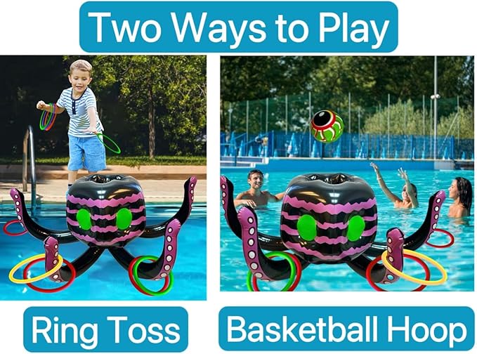 GIFTEXPRESS Halloween Ring Toss Game and Decor 4-in-1 – Trunk of Treat Inflatable Octopus Sea Creature Candy Bowl, Cooler, Basketball Hoop & Pool Toy, Indoor/Outdoor Party Game for Kids & Adults