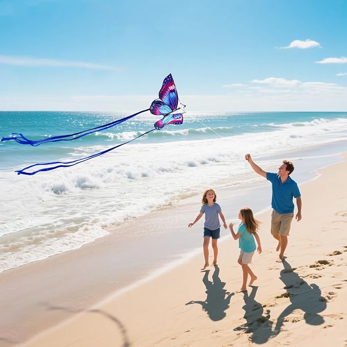 Butterfly Kites for Kids and Adults, Easy to Fly Large Single Line Kite for Boys and Girls - 55" x 28" Beach Kite for Beginners, 300ft String Handle Included
