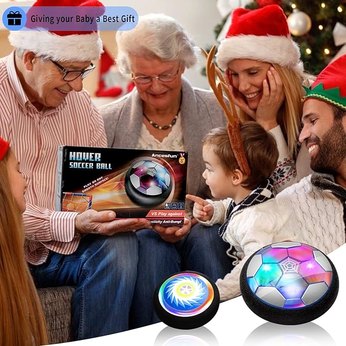 3-in-1 Hover Hockey Soccer Ball Set Kids Toys, Rechargeable Air Soccer and Floating Battery Hockey with LED Lights and Foam Bumper, 2 Goals for Boys and Girls Ages 4 5 6 7 8-12 for Indoor/Outdoor Play