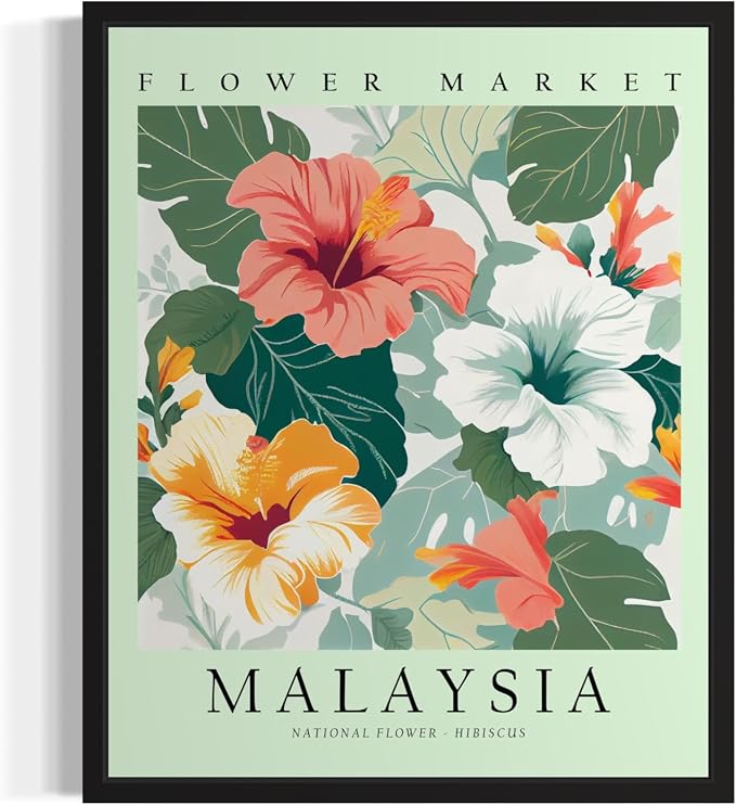 Malaysia Flower Market Unframed Art Print Poster, Wall Art Floral Painting Botanical Decor for Bedroom, Kitchen, Bathroom Livingroom Decoration 82B (Malaysia, 20"L x 16"W, Unframed)