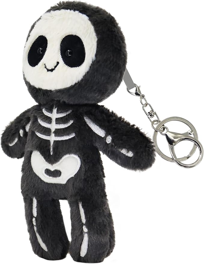 Halloween Black Skull Plushies Figure, Skeleton Stuffed Toy for Holiday Decor & Gifting (8-inch)