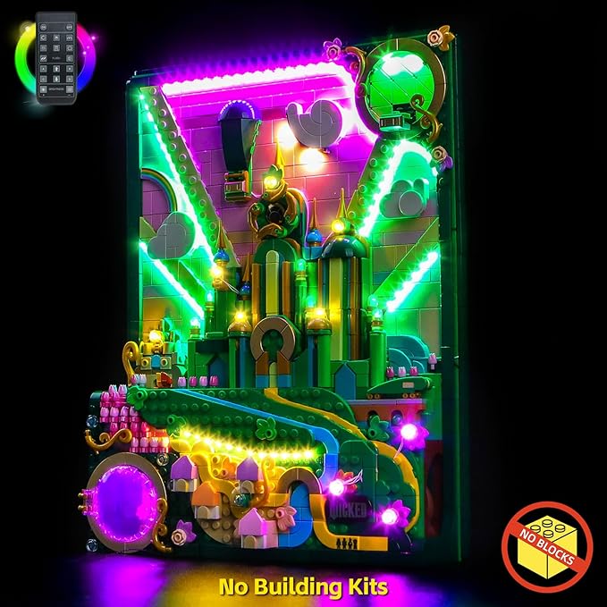 BrickBling LED Lighting Kit Compatible with Lego Wicked Emerald City Wall Art, Creative Light Compatible with Lego 75685-Lights Only, Not Come with Model (RC Version Light)