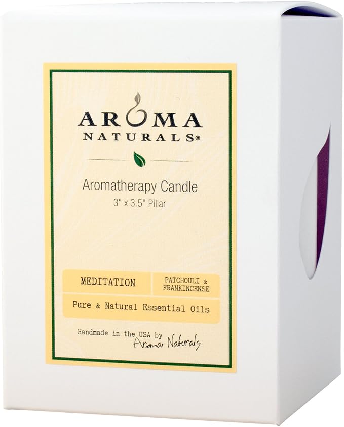 Aroma Naturals Patchouli and Frankincense Essential Oil White Scented Pillar Candle, Meditation, 3 inch x 3.5 inch (Pack of 4)