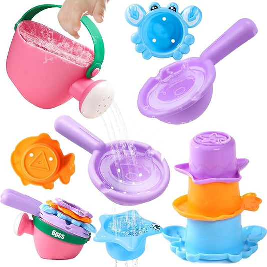 6Pcs Toddler Bath Toys for Kids Ages 1-3, Baby Bathtub Toys, Pool Toys, Water Table Toys, Gift