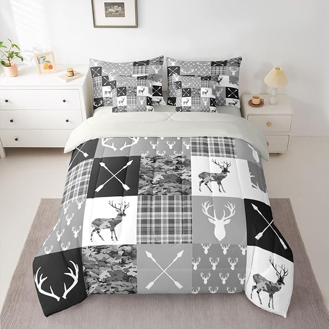 Feelyou Hunting Camo Deer Full Comforter Set with Sheets for Kids Boys Girls Camouflage Hunter 7 Pieces Bedding Set Rustic Western Wildlife Animal Bed in a Bag Room Decor Soft