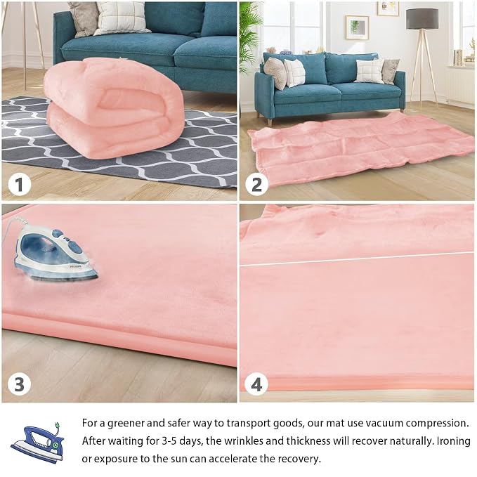 Baby Play Mat for Floor Nursery Rug Muscle Mat Area Rug Playroom Rug 39"x59" Playpen Mat Elastic Foam 1.3" Thick Crawling Mat for Babies,Toddlers, Infants, Kids,Light Pink