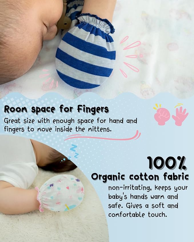 RATIVE Baby Mittens Newborn No Scratch Gloves, Organic Cotton Infant Mittens for Baby Boy & Girl, 0-6 Months