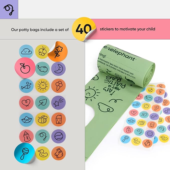Green Elephant Travel Potty Bags-Potty Liners for Portable Potty,Bags for Portable Toilet,Liners Disposable Kids,Potty Training Liners Disposable