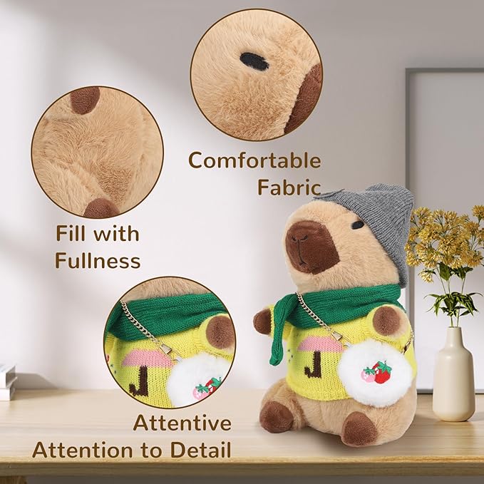 Capybara Plush with 10 Pcs Clothes & Accessories,Christmas Stuffed Animals, 10.2 in Cute Capybara Plush Toys,Birthday Gifts&Dress Up Cute Plushies for Boys/Girls (Daily-B)