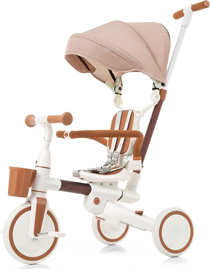 Kids Tricycle with Adjustable Pedals, Removable Canopy & Cup Holder Safe, Portable Toddler Bike