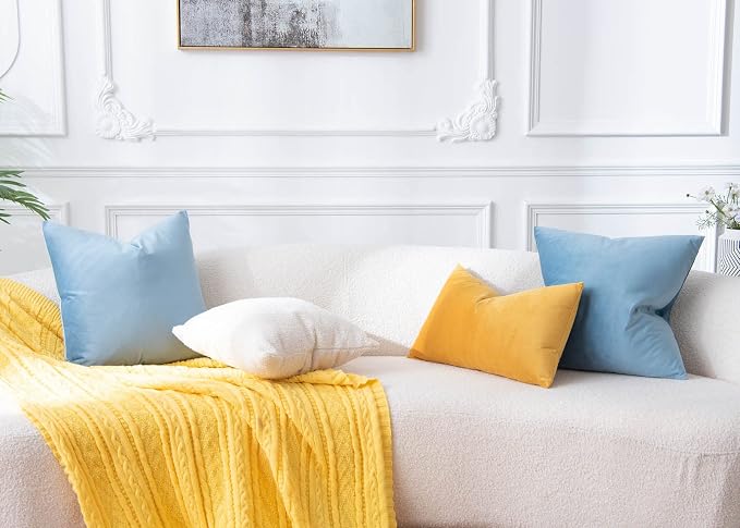 24x24 Decorative Throw Pillow Covers Set of 2 for Couch Sofa Bed,Light Blue | JUSPURBET Velvet Pillow Covers with Invisible Zipper for Modern Living Room Bedroom Home Decor