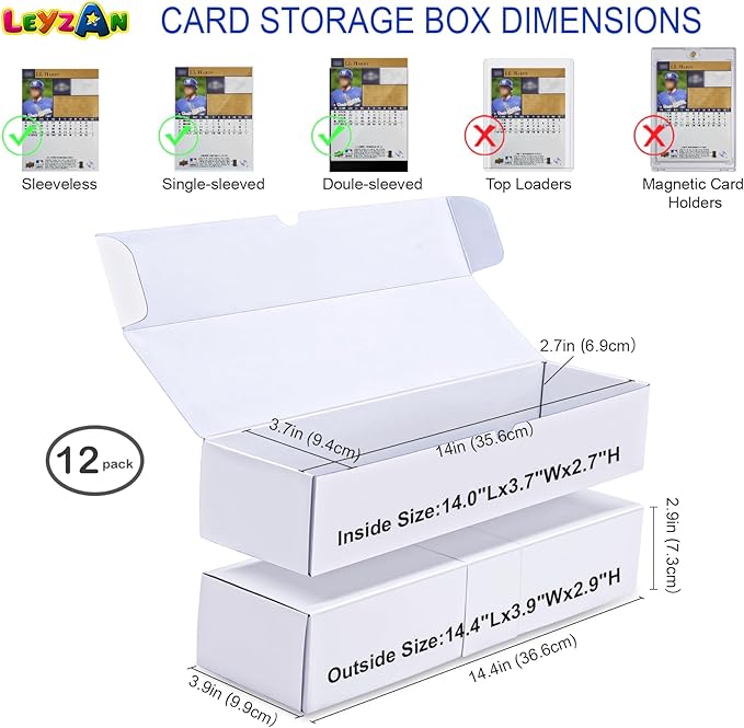 Trading Card Storage Boxes, 12 Pack 1000 Count Cardboard Card Organizer for MTG, TCG & Sports Cards, Fits Sleeved Cards, Bulk Card Storage for Trading Card Collections, 14.4 INCH