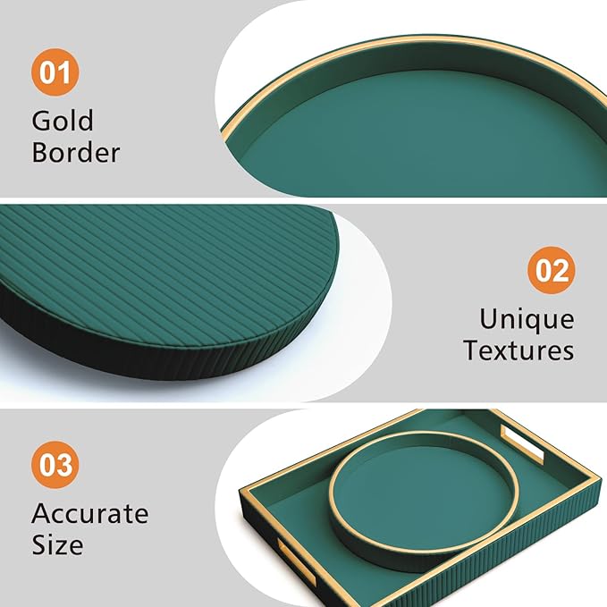 Leather Tray Desktop Storage Organizer, Round Valet Tray, Green | Premium Serving Trays Decorative Tray Desk Organizer for Sundries Cosmetics Phone Wallet Keys Cutlery, 10x10in