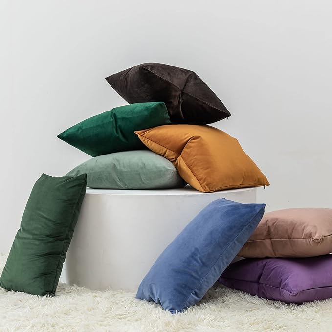12x20 Throw Lumbar Pillow Covers Decorative Cushion Covers Set of 2,Coffee | Soft Velvet Pillow Cases with Invisible Zipper for Modern Couch Sofa Bed Living Room Bedroom Home Decor