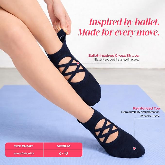 COOLMATE Pilates Socks with Grips for Women, Yoga Socks, Crew Non Slip Women for Barre, Pilates Gifts for Women