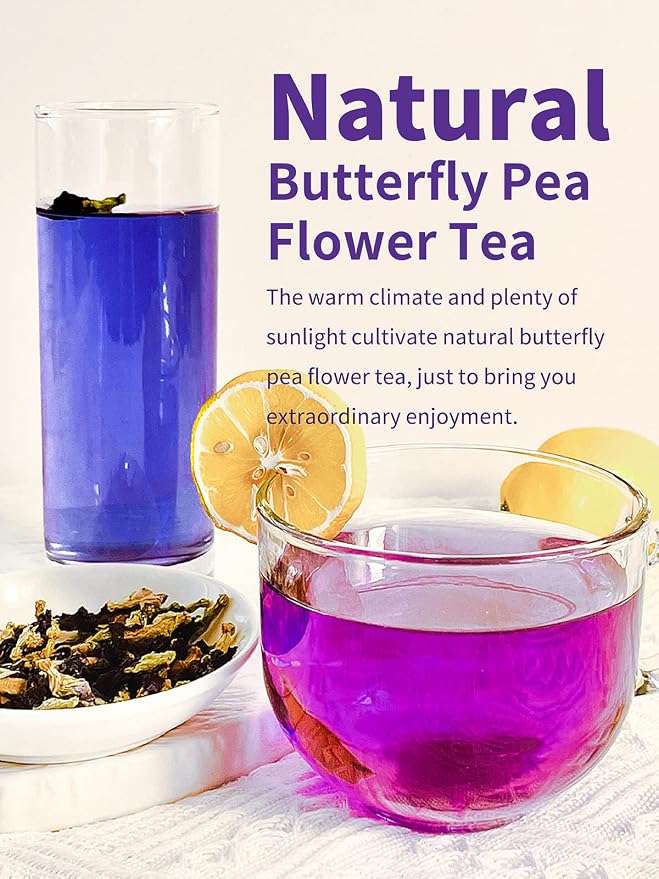 TeeLux Butterfly Pea Flower Tea, Non-GMO, Natural, Premium Dried Butterfly Pea Flower for Blue & Purple Drinks and Food Coloring, 3.5 Oz