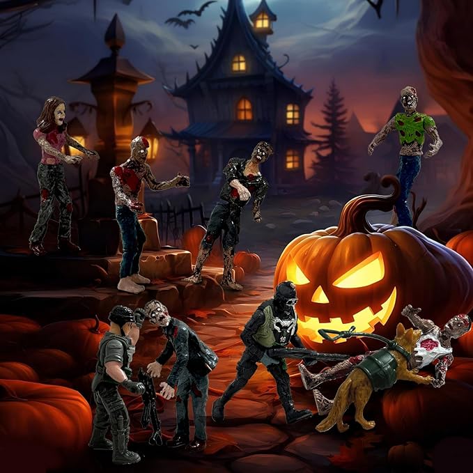 Army Men VS Zombie Action Figures, Realistic 6 Zombie Toys Playset 6 Army Toy Set with Weapons 2 Dog Figures, Halloween Decor for Boys 4-7 (14PCS)