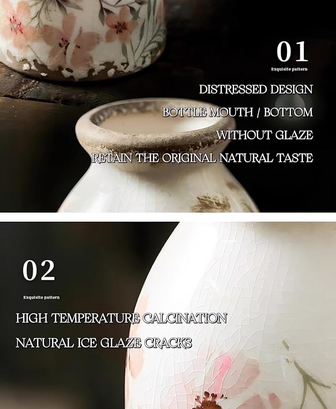 TEWEIQI Vintage Ceramic Small Vase, Farmhouse Rustic Décor, Home Decorative Vase for Your Kitchen, Bedroom, Office, Living Room, Bathroom& Shelf Centerpiece Table Decorations (Retro Creative Style S)