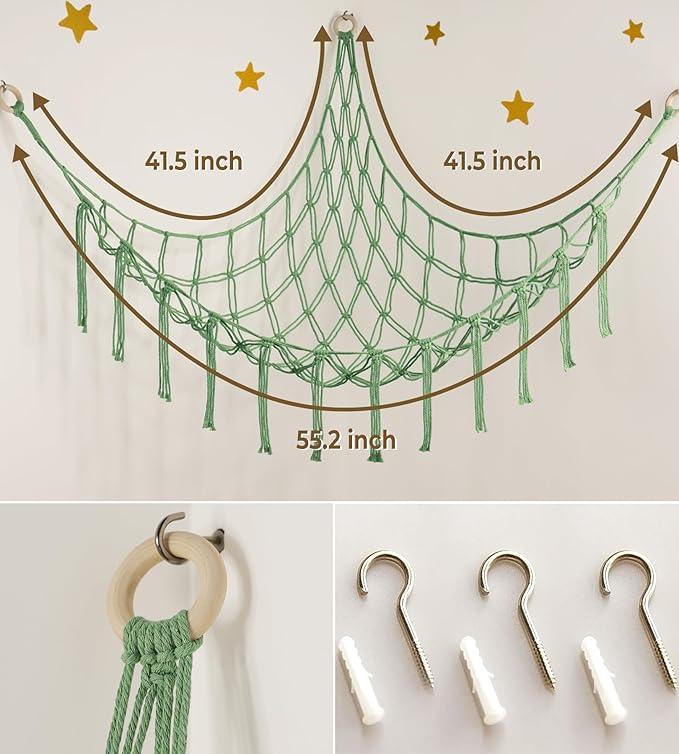Large Stuffed Animal Hammock Corner Net for Toys Storage Hanging Stuff Animal Organizer Holder Black White Room Bedroom Nursery Decor Organization