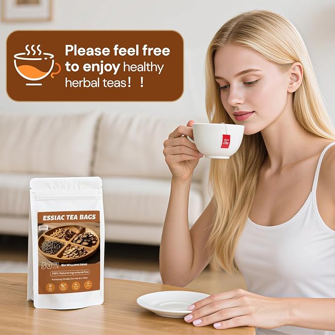 Essiac Tea, Premium Essiac Wellness Herbal Tea Bags with Slippery Elm Bark, Caffeine Free-50Count (Pack of 1)