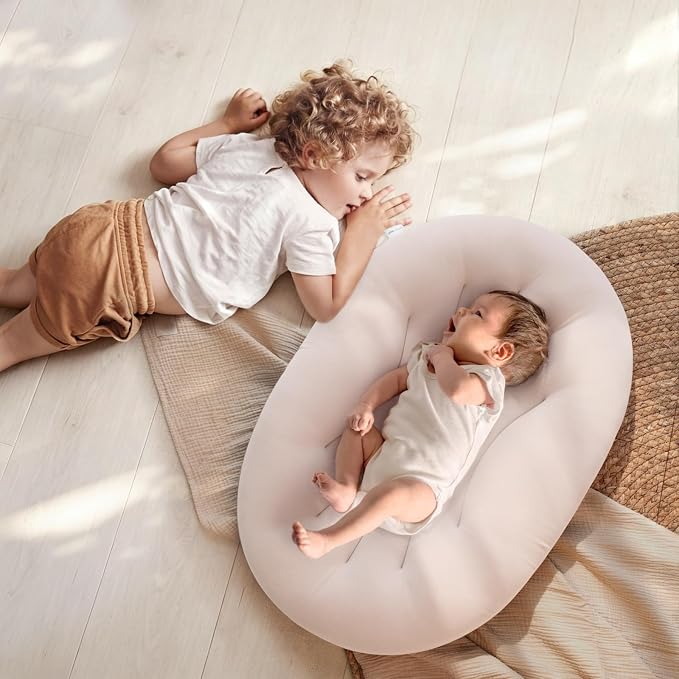 Baby Lounger for Newborn: Portable & Lightweight Pillow for Tummy Time Playtime & Diaper Changes - Skin-Friendly & Breathable for 0-12 Month Supervised Use