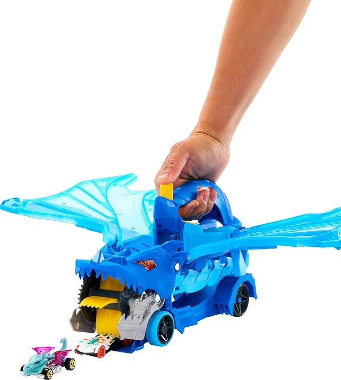 Hot Wheels City Toy Car Track Set, Ultimate Dual Dragon Transporter & 2 Die-Cast Cars, Large-Scale Dragon & Detachable Dragon, Stores 20+ Vehicles
