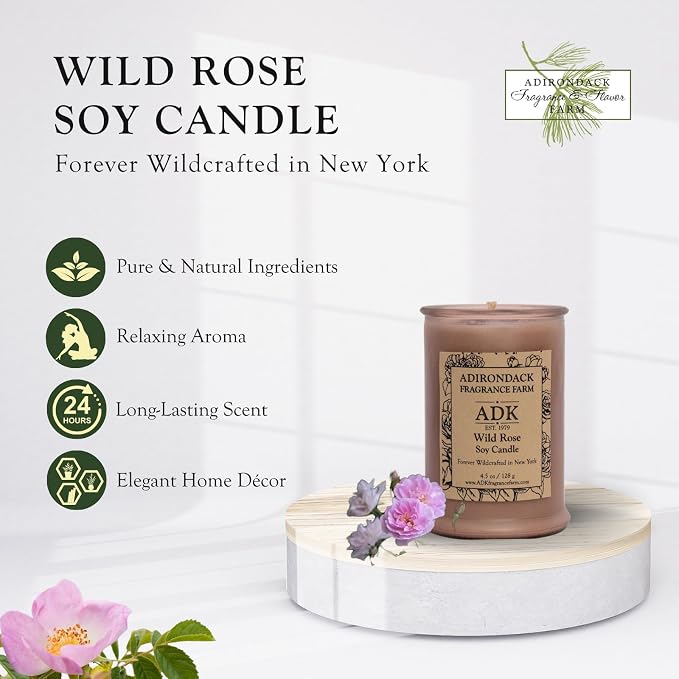 ADK Wild Rose Scented Candle, 4.5 Oz Aromatherapy Candle, Proudly Poured in The USA, Natural Wax for Relaxation and Home Décor, for Gift, Kitchen, and Living Spaces