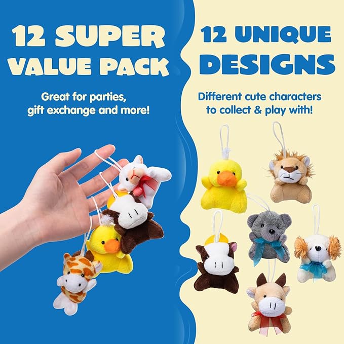 JOYIN 36 Pack Mini Animal Plush Toy Assortment (36 Units 3" Each),Bulk Stuffed Animals Party Favors for Kids, Small Animals Plush Keychain Decoration, Carnival Prizes, Halloween Party Favors