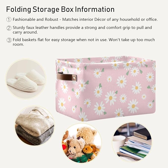 Aslsiy Storage Basket Daisy Spring Daisy Flower Nursery Bins Baby Box Canvas Clothes Shelf Basket Laundry Hamper Gift Baskets for Home Closet 1 Pcs