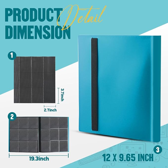 Card Binder 9-Pockets,Trading Card Binder,20 Pages, 360 Card Capacity Collection Binder, Card Folder for MTG, TCG, Game Cards & Sports Cards (Lake Blue)