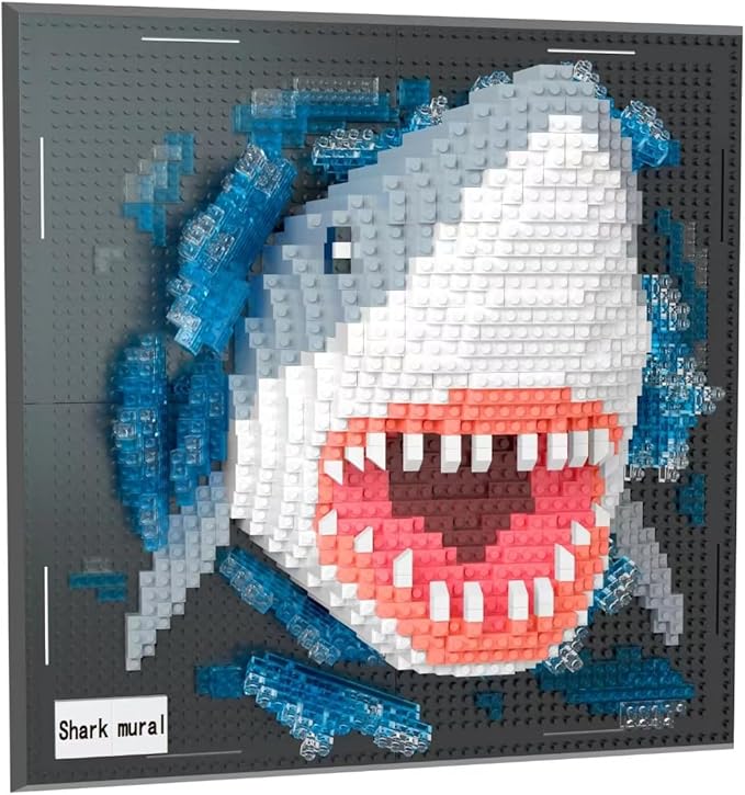 BDYDT Wall Art Shark Building Blocks Set; A Wall Decor Set for Adults Who Love Creative Hobbies(2166 Pieces) Toys Gifts for Kid and Adult