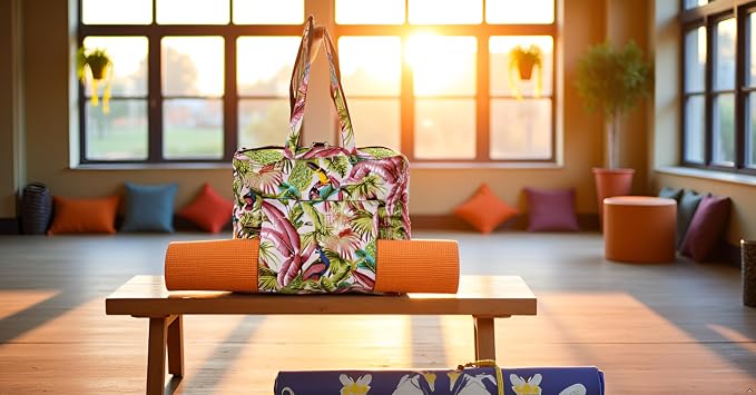 INDIAN CRAFT CASTLE Tote Bag with Yoga Mat Carrier Pocket Carryall Shoulder Bag for Office, Workout, Pilates, Travel, Beach and Gym