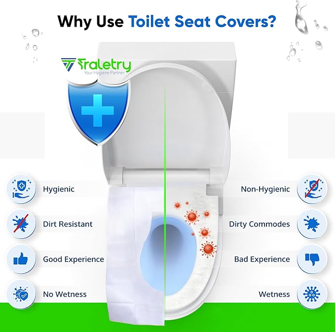 Toilet Seat Covers Disposable Flushable Travel Pack of 50, 2XL Biodegradable Paper Toilet Seat Covers for Adults & Kids, Public Restroom, Airplane & Camping Travel Essentials