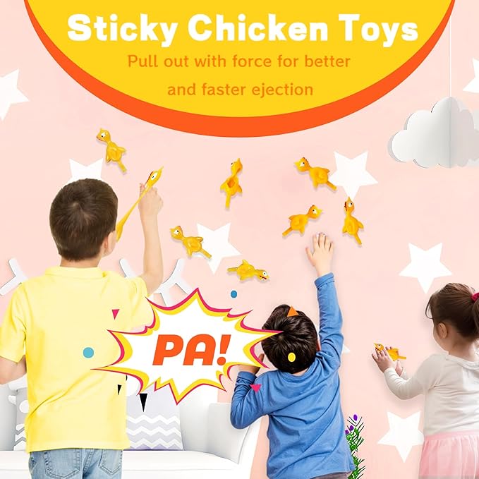 Dshengoo 16 Pack Finger Slingshot Chicken Rubber,Flying Stretchy Flick Stretchable Chickens Fingers for Gag Gift Birthday Christmas Halloween Party Favors Supplies