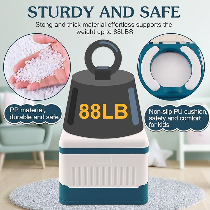 Fabulas Portable Potty for Toddler Travel, Foldable Travel Potty Training Toilet Seat for Kids Boys Girls, Emergency Mobile Toilet In Car for Camping Outdoor Indoor, with 30 Disposable Bags, Blue