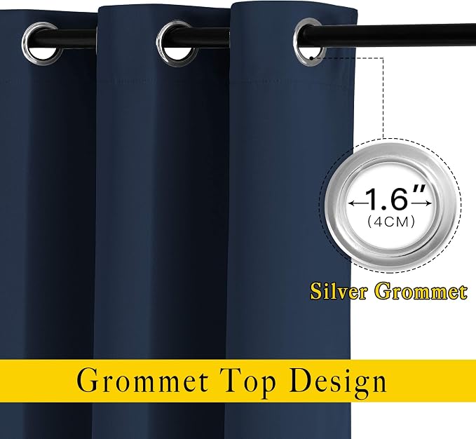 NICETOWN Room Darkening Curtains Blackout 36 inch Curtains for Kitchen, Navy Blue Grommet Solid Window Treatments Sound Reducing for Bedroom, 2 Panels, W37 x L36, 2 Panels
