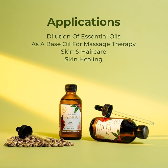 My Ace Castor Carrier Oil 4 Fl Oz - 100% Pure & Natural - Premium Grade, Cold Pressed Unrefined for Skin & Face Care, Hair Growth, Facial & Body Massage, Scalp Treatment, Stretch Marks & Aromatherapy