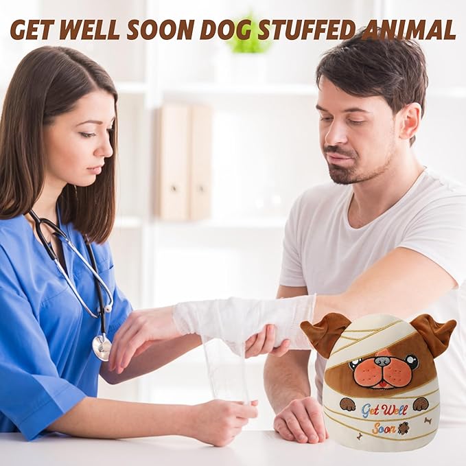 Get Well Soon Plush Dog – Injured Bulldog Stuffed Animal Adorable Bandages, Perfect Get Well Gift for Bulldog Lovers 9 Inch