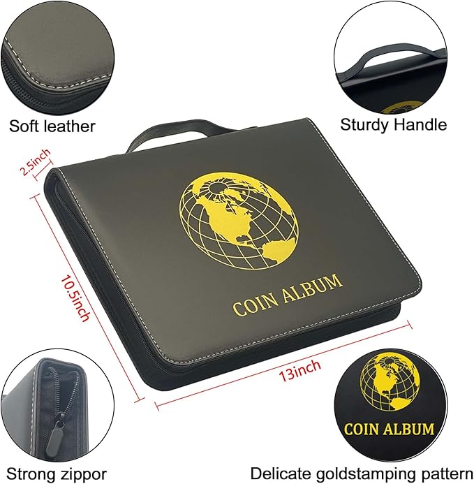 400 Pockets Coin Collection Album Book Holder for Collectors, 2 Size Coin Collecting Pages Fireproof Coin Collecting Album for 17/20/23/25/27/30/38/40mm Coins
