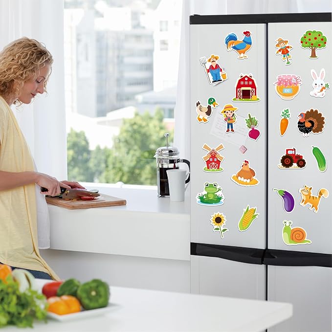 Large Size Cute Fridge Magnets for Toddlers, Preschool Spelling Learning Education Refrigerador Magnetic Toy (Farm 48pcs)