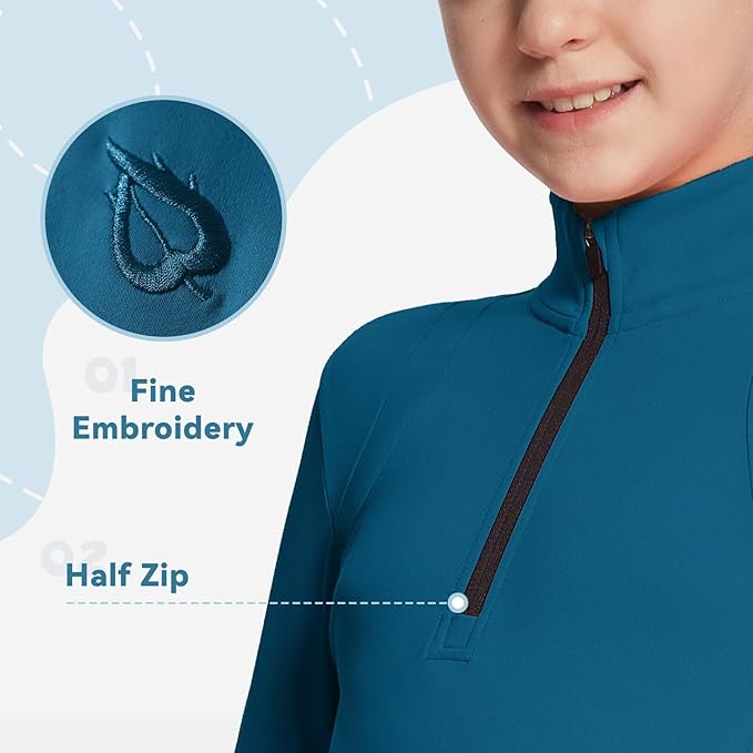 baleaf Girls Long Sleeve Shirts Fleece Jacket Fall Half Zip Pullover Kids Sweatshirts Athletic Thermal Coat
