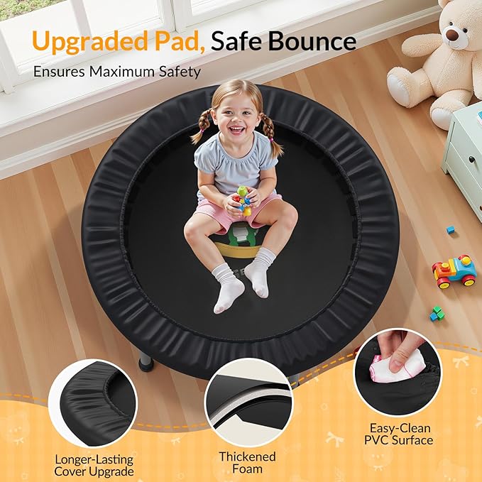 BCAN SP1 36'' Toddler Trampoline, ASTM Certified - Kids Trampoline for Ages 1-6, Foam Handle & Safe Thickened Cover, Mini Trampolines for Kids Indoor, Easy to Assemble| FED Fitness